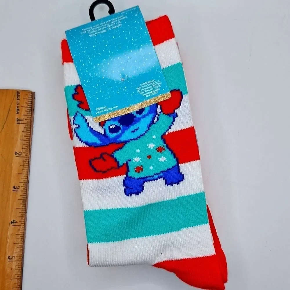 Disney STITCH happy holidays Christmas crew socks 3 pair nwt